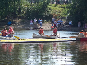 on the canoes at the duck race